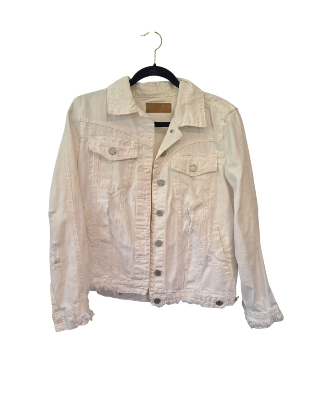 BlankNYC Lightbox White Distressed Cotton Cropped Denim Jacket Size Small